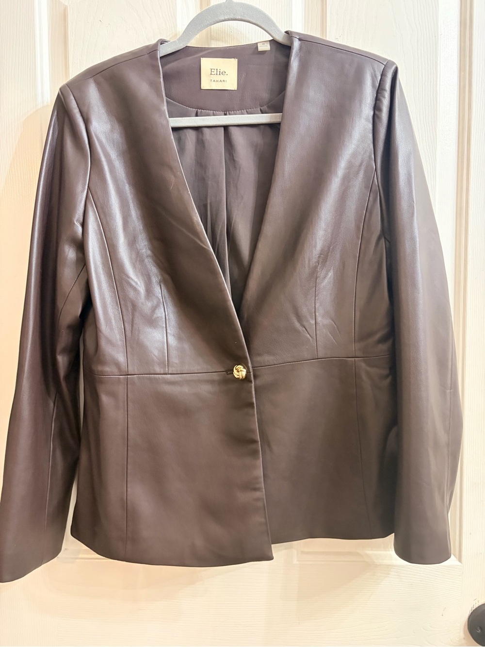 Elie Tahari Women's Brown Faux Leather Single-Button Jacket
